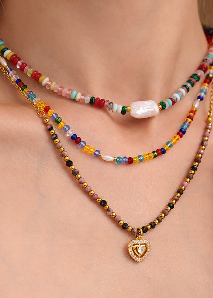 Mystery Li, dopamine hyun elegant style, colored crystal stone beaded necklace, ins style, niche design, fashionable clavicle chain