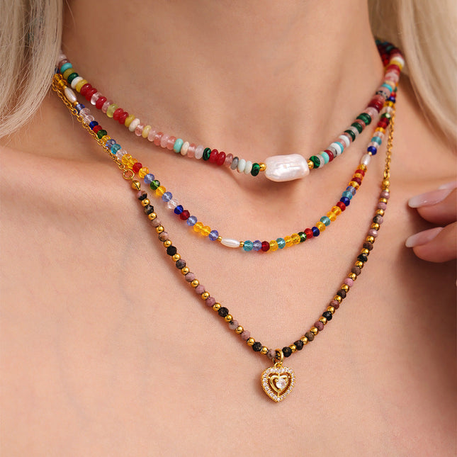 Mystery Li, dopamine hyun elegant style, colored crystal stone beaded necklace, ins style, niche design, fashionable clavicle chain