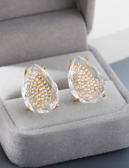 Aurore Earrings | Gold Zirconia Droplet Stud Earrings - Gold - Earrings