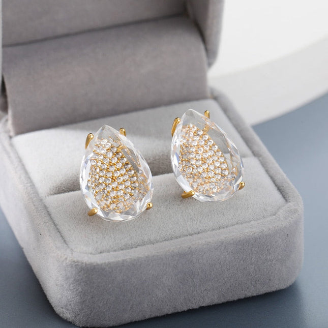 Aurore Earrings | Gold Zirconia Droplet Stud Earrings - Gold - Earrings
