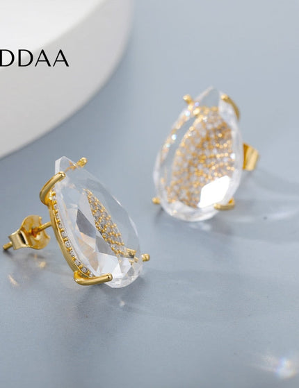 Aurore Earrings | Gold Zirconia Droplet Stud Earrings - Silver - Earrings