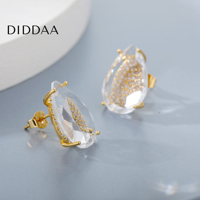 Aurore Earrings | Gold Zirconia Droplet Stud Earrings - Silver - Earrings