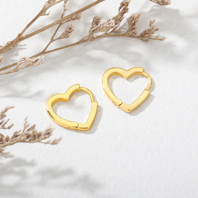 Azure Earrings | Gold Hollow Heart Cute Hoop Earrings - Gold - Earrings