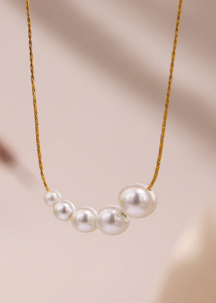 Mystery ins European and American fashion light luxury shell bead necklace women's non-fading niche versatile stainless steel clavicle chain spot