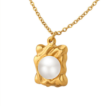 Personality design, niche accessories wholesale French ins style fashion temperament, imitation pearl square brand pendant necklace women
