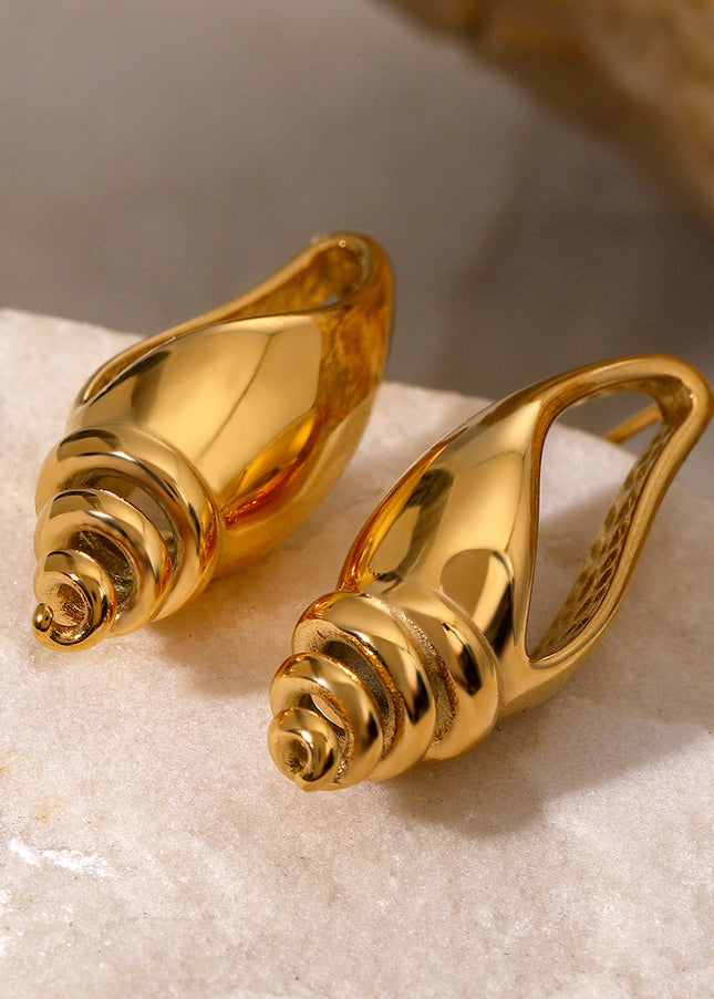 Jieding European and American exaggerated conch stud earrings cross-border summer vacation luxury niche earrings stainless steel three-dimensional earrings