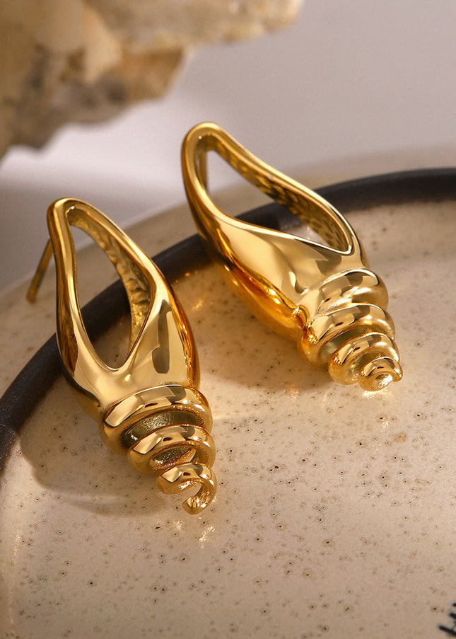 Jieding European and American exaggerated conch stud earrings cross-border summer vacation luxury niche earrings stainless steel three-dimensional earrings
