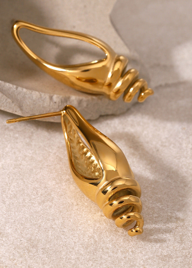 Jieding European and American exaggerated conch stud earrings cross-border summer vacation luxury niche earrings stainless steel three-dimensional earrings