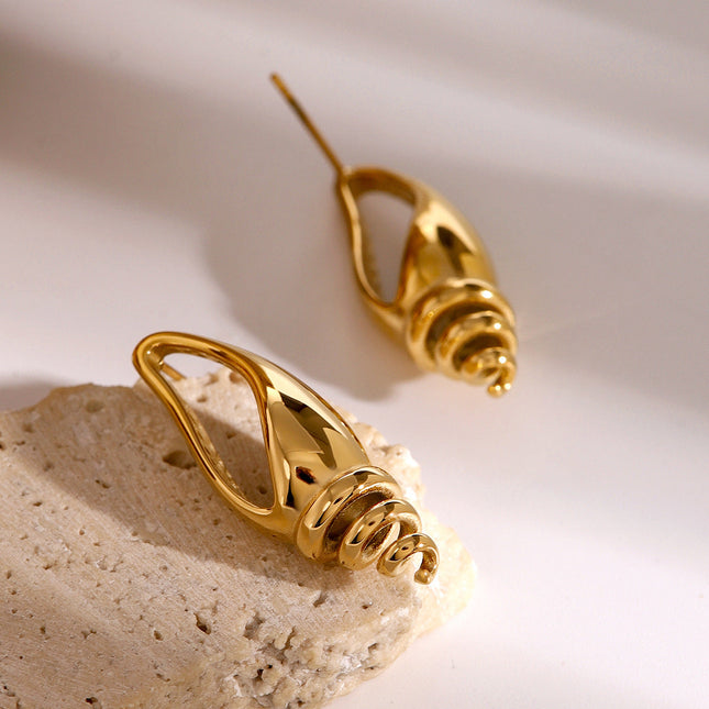 Jieding European and American exaggerated conch stud earrings cross-border summer vacation luxury niche earrings stainless steel three-dimensional earrings