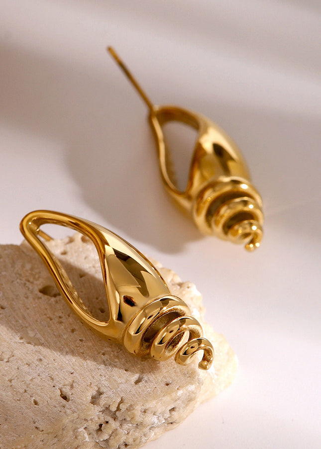 Jieding European and American exaggerated conch stud earrings cross-border summer vacation luxury niche earrings stainless steel three-dimensional earrings