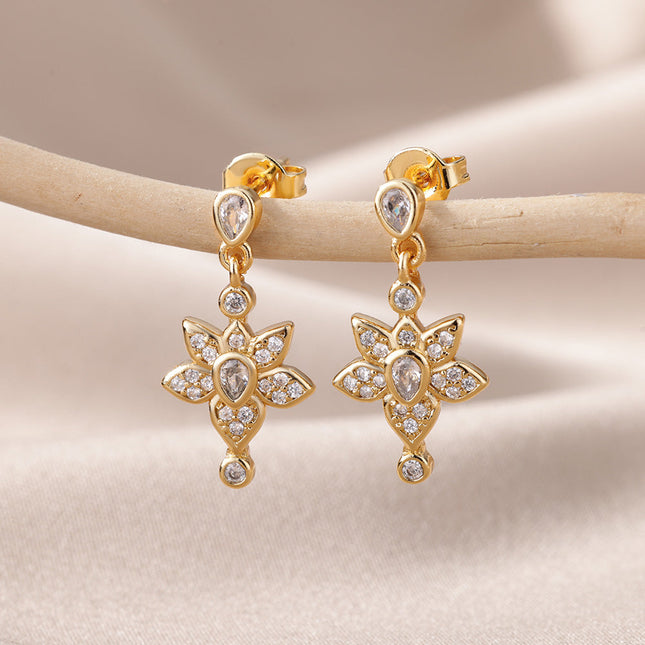 House of Shakespeare Gold 14K Gold Plated, Zirconia Earrings Barbuda Earrings | Gold Zirconia Drop Earrings