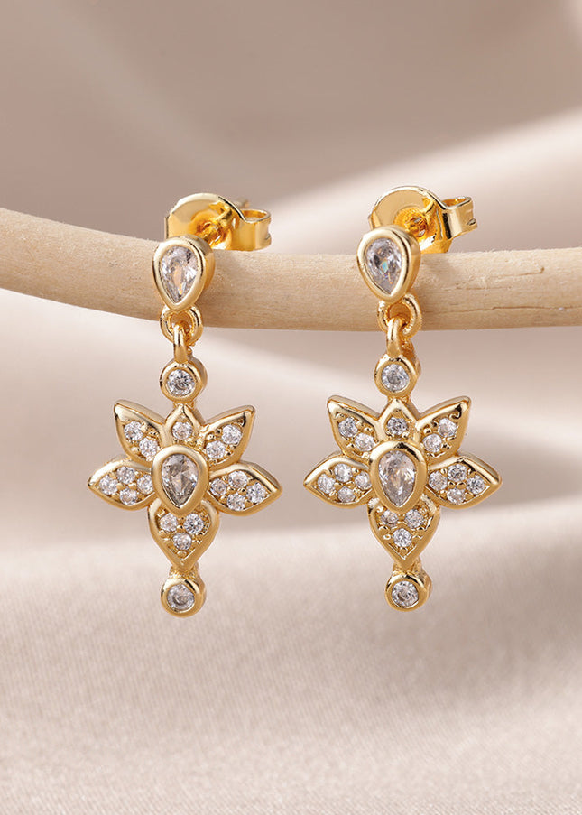 House of Shakespeare Gold 14K Gold Plated, Zirconia Earrings Barbuda Earrings | Gold Zirconia Drop Earrings