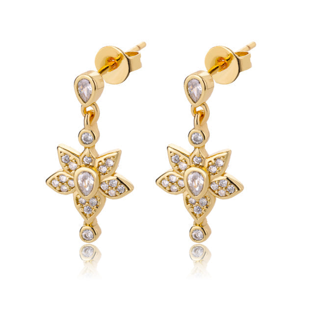 House of Shakespeare 14K Gold Plated, Zirconia Earrings Barbuda Earrings | Gold Zirconia Drop Earrings