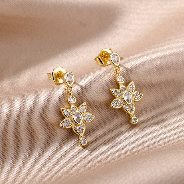 House of Shakespeare 14K Gold Plated, Zirconia Earrings Barbuda Earrings | Gold Zirconia Drop Earrings