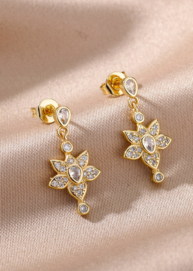 House of Shakespeare 14K Gold Plated, Zirconia Earrings Barbuda Earrings | Gold Zirconia Drop Earrings