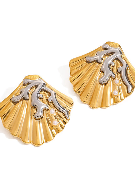 Jieding European and American stainless steel pearl stud earrings high-quality marine wind earrings titanium steel earrings cross-border earrings