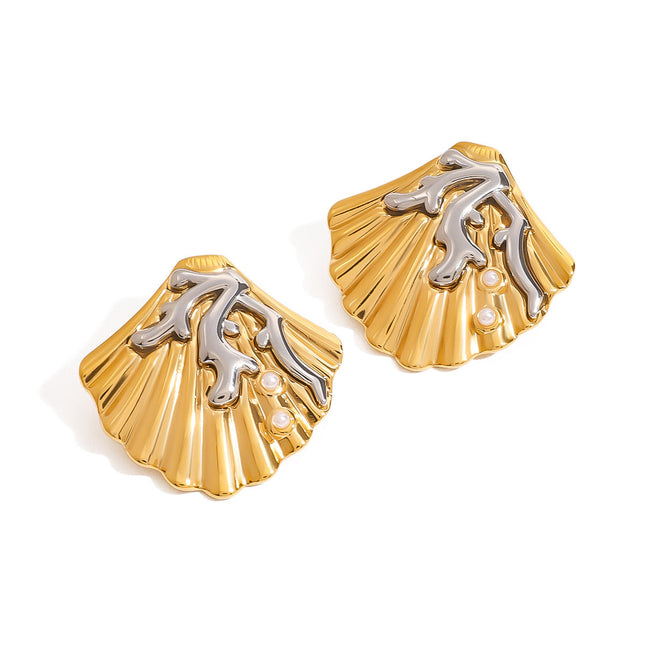 Jieding European and American stainless steel pearl stud earrings high-quality marine wind earrings titanium steel earrings cross-border earrings