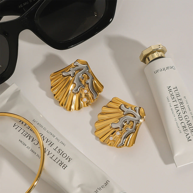 Jieding European and American stainless steel pearl stud earrings high-quality marine wind earrings titanium steel earrings cross-border earrings