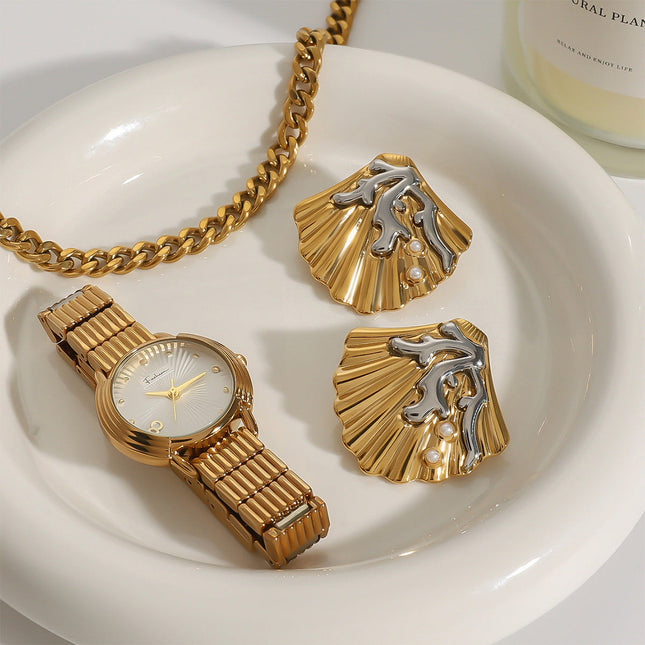 Jieding European and American stainless steel pearl stud earrings high-quality marine wind earrings titanium steel earrings cross-border earrings