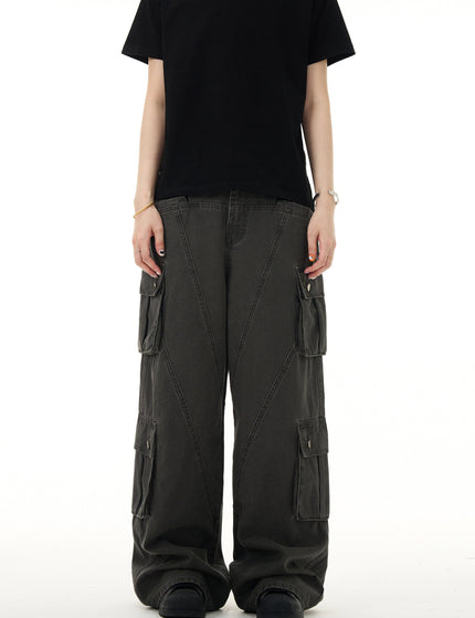 Beige Deconstructed Cargo Jeans Multi-Pocket Loose Fit - Men’s Jeans