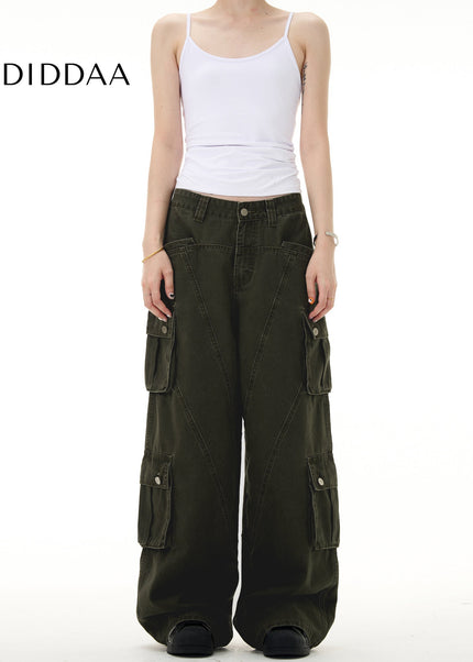 Beige Deconstructed Cargo Jeans Multi-Pocket Loose Fit - Men’s Jeans