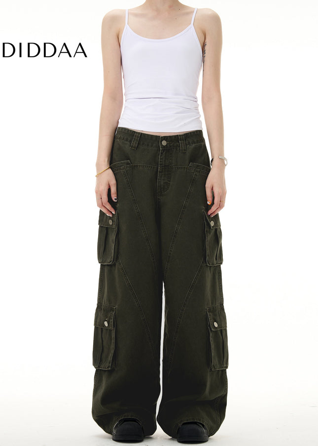 Beige Deconstructed Cargo Jeans Multi-Pocket Loose Fit - Men’s Jeans