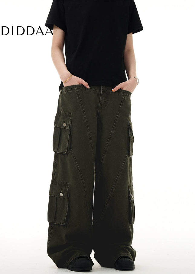 Beige Deconstructed Cargo Jeans Multi-Pocket Loose Fit - Men’s Jeans