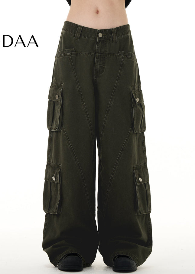 Beige Deconstructed Cargo Jeans Multi-Pocket Loose Fit - Men’s Jeans