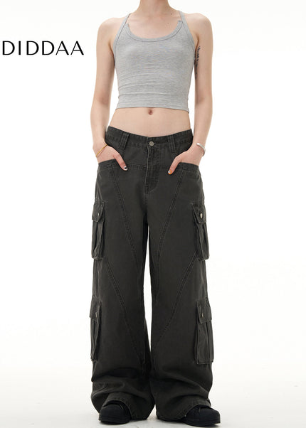 Beige Deconstructed Cargo Jeans Multi-Pocket Loose Fit - Men’s Jeans