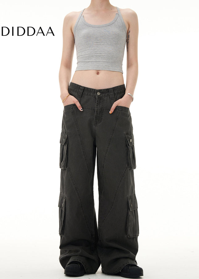 Beige Deconstructed Cargo Jeans Multi-Pocket Loose Fit - Men’s Jeans