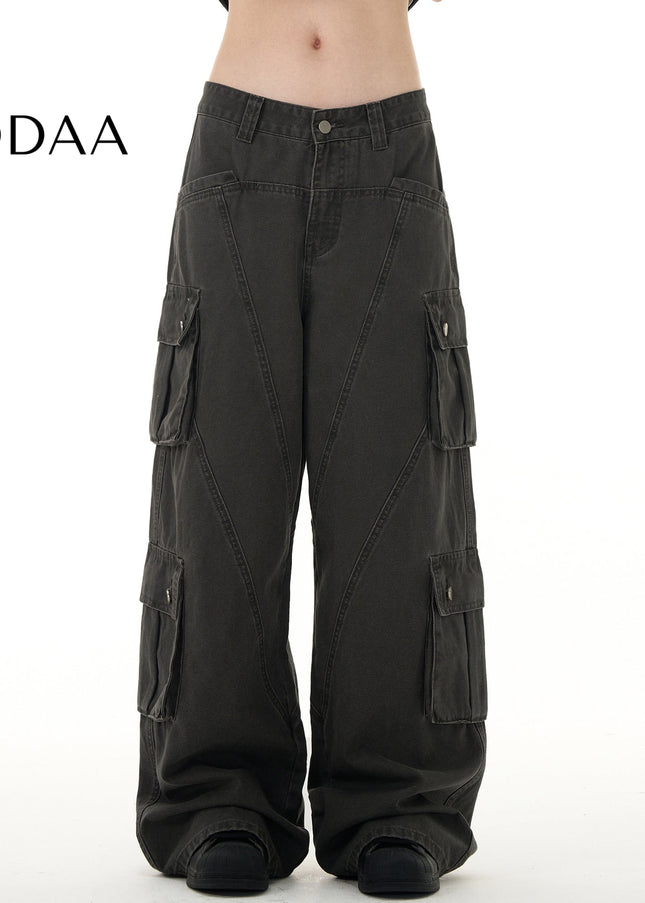 Beige Deconstructed Cargo Jeans Multi-Pocket Loose Fit - S / Grey - Men’s Jeans