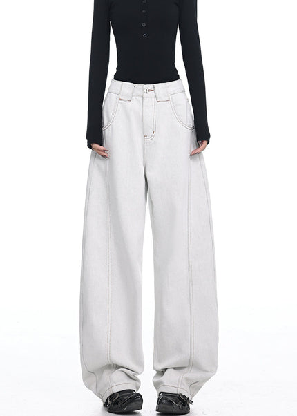 Beige Deconstructed Loose Wide-Leg Scimitar Jeans - Women’s Jeans