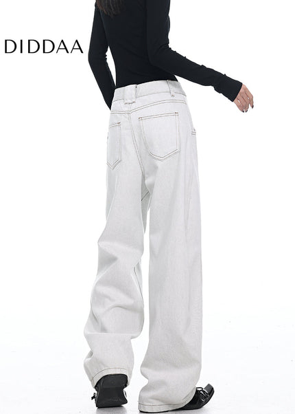 Beige Deconstructed Loose Wide-Leg Scimitar Jeans - Women’s Jeans