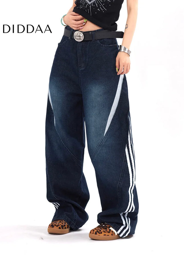 Beige Deconstructed Striped Wide-Leg Mop Pants - Men’s Jeans