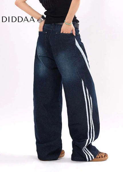 Beige Deconstructed Striped Wide-Leg Mop Pants - Men’s Jeans