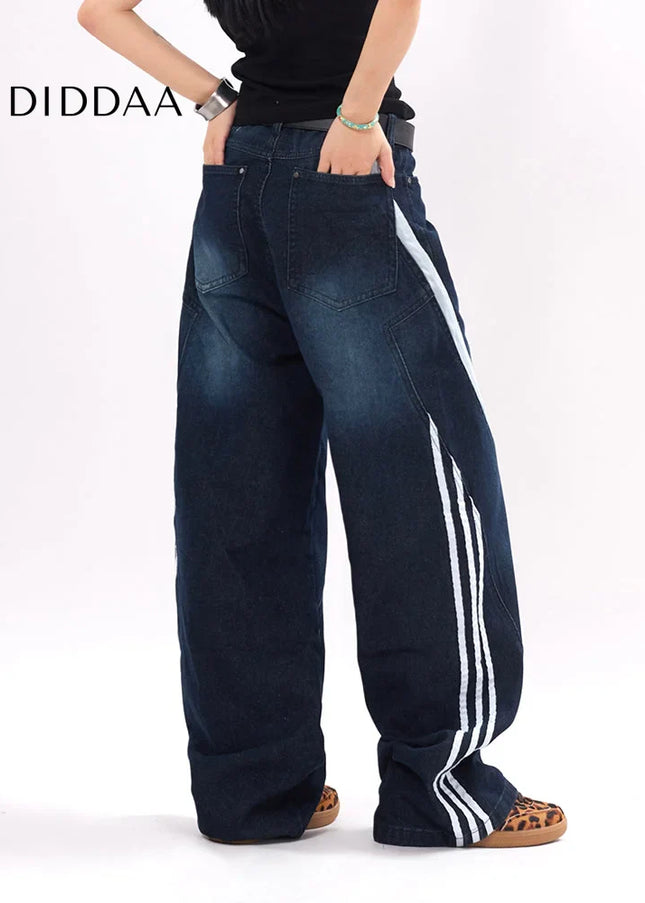 Beige Deconstructed Striped Wide-Leg Mop Pants - Men’s Jeans