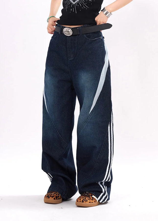 Beige Deconstructed Striped Wide-Leg Mop Pants - Men’s Jeans