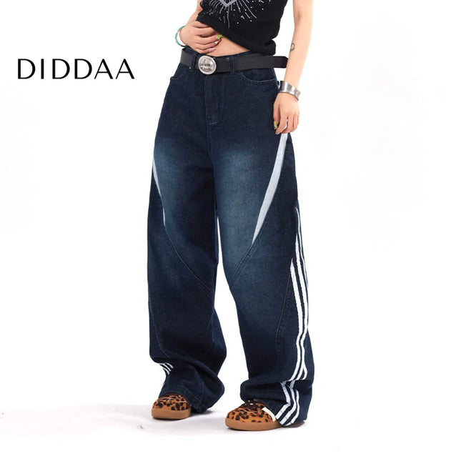 Beige Deconstructed Striped Wide-Leg Mop Pants - S / Dark Blue - Men’s Jeans