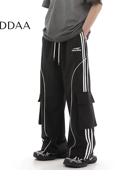 Beige Deconstructed Wide-Leg Cargo Pants - S / Black - Unisex Sweatpants