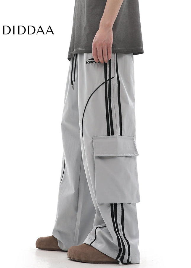 Beige Deconstructed Wide-Leg Cargo Pants - Unisex Sweatpants