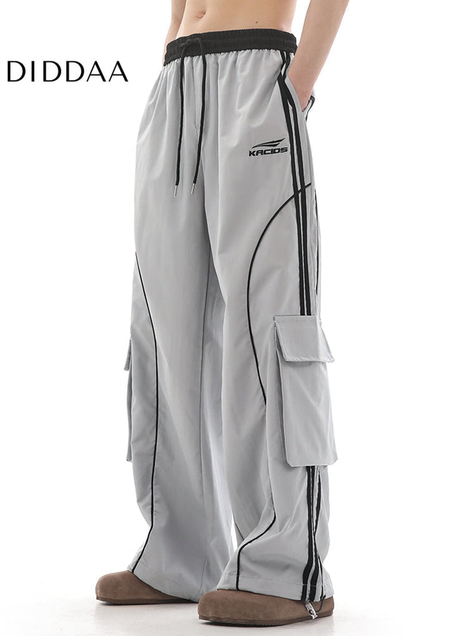 Beige Deconstructed Wide-Leg Cargo Pants - Unisex Sweatpants