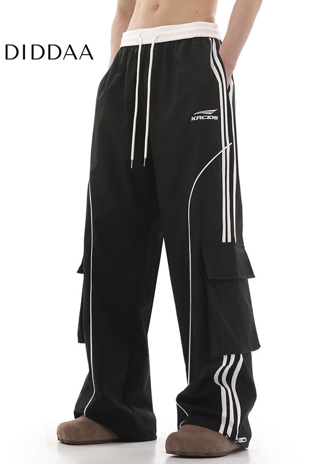 Beige Deconstructed Wide-Leg Cargo Pants - Unisex Sweatpants