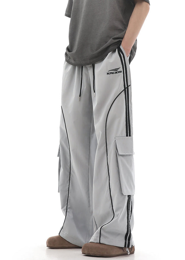 Beige Deconstructed Wide-Leg Cargo Pants - Unisex Sweatpants