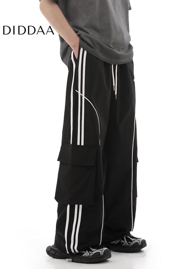 Beige Deconstructed Wide-Leg Cargo Pants - Unisex Sweatpants