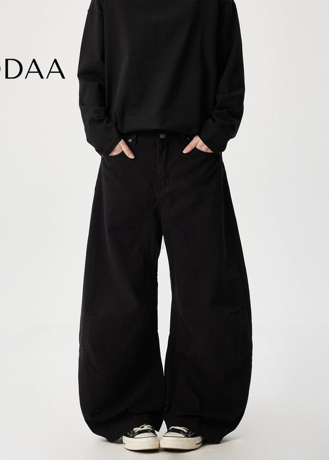 Beige Deconstructed Wide Leg Jeans with Trendy Design - Men’s Jeans