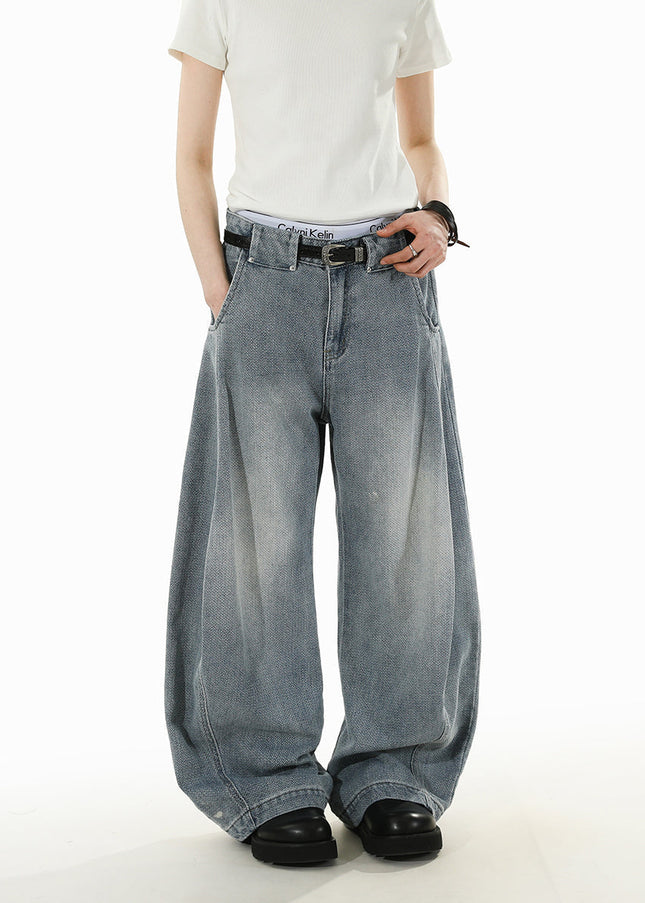 Beige Deconstructed Wide-Leg Scimitar Jeans - Men’s Jeans