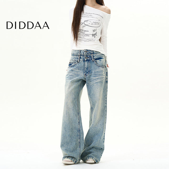 Beige Double Waist Straight Jeans for Men - S / Light Blue - Women’s Jeans