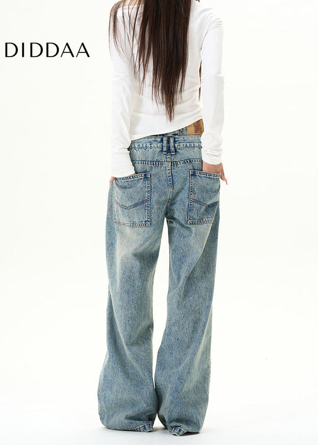 Beige Double Waist Straight Jeans for Men - Women’s Jeans