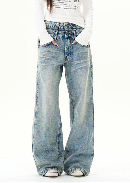 Beige Double Waist Straight Jeans for Men - Women’s Jeans
