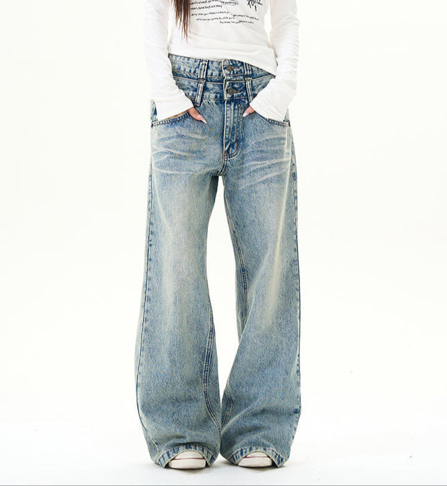 Beige Double Waist Straight Jeans for Men - Women’s Jeans